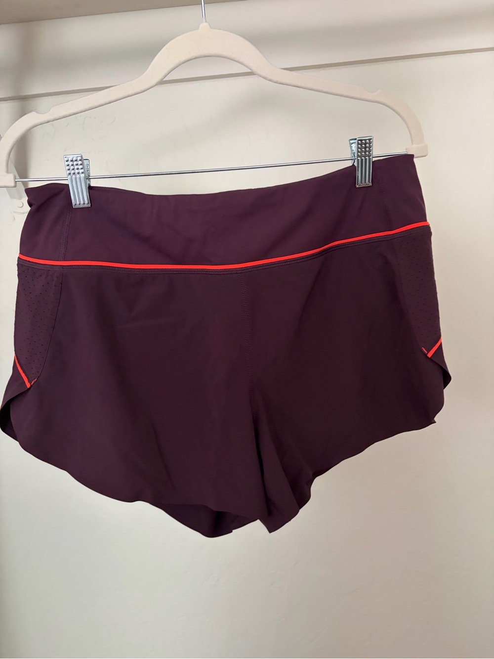 Athleta Plum Performance Running Shorts with Contrast Trim and mesh panels